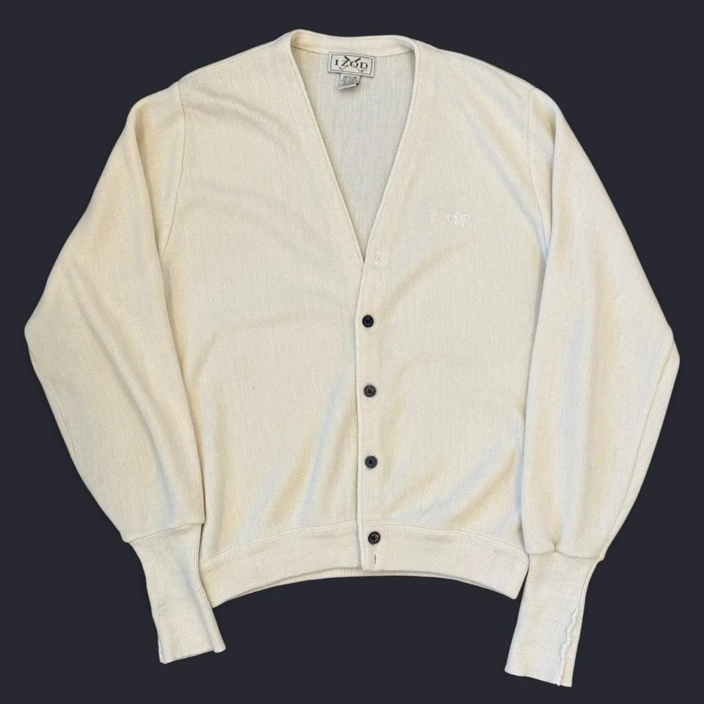 Vintage Izod Ivory Knit Cardigan Adult Size Medium Preppy Academia 80s 90s VTG